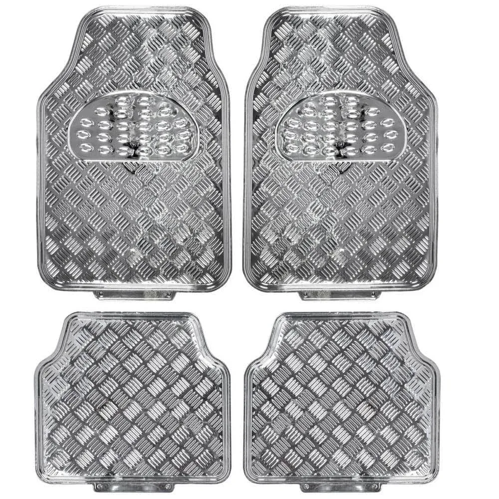 Bdk Universal Fit 4-Piece Metallic Design Car Floor Mat - Silver MT