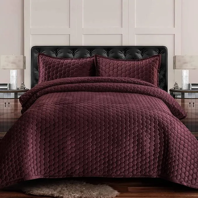 Tribeca Living Lugano Honeycomb Velvet Oversized Quilt Set