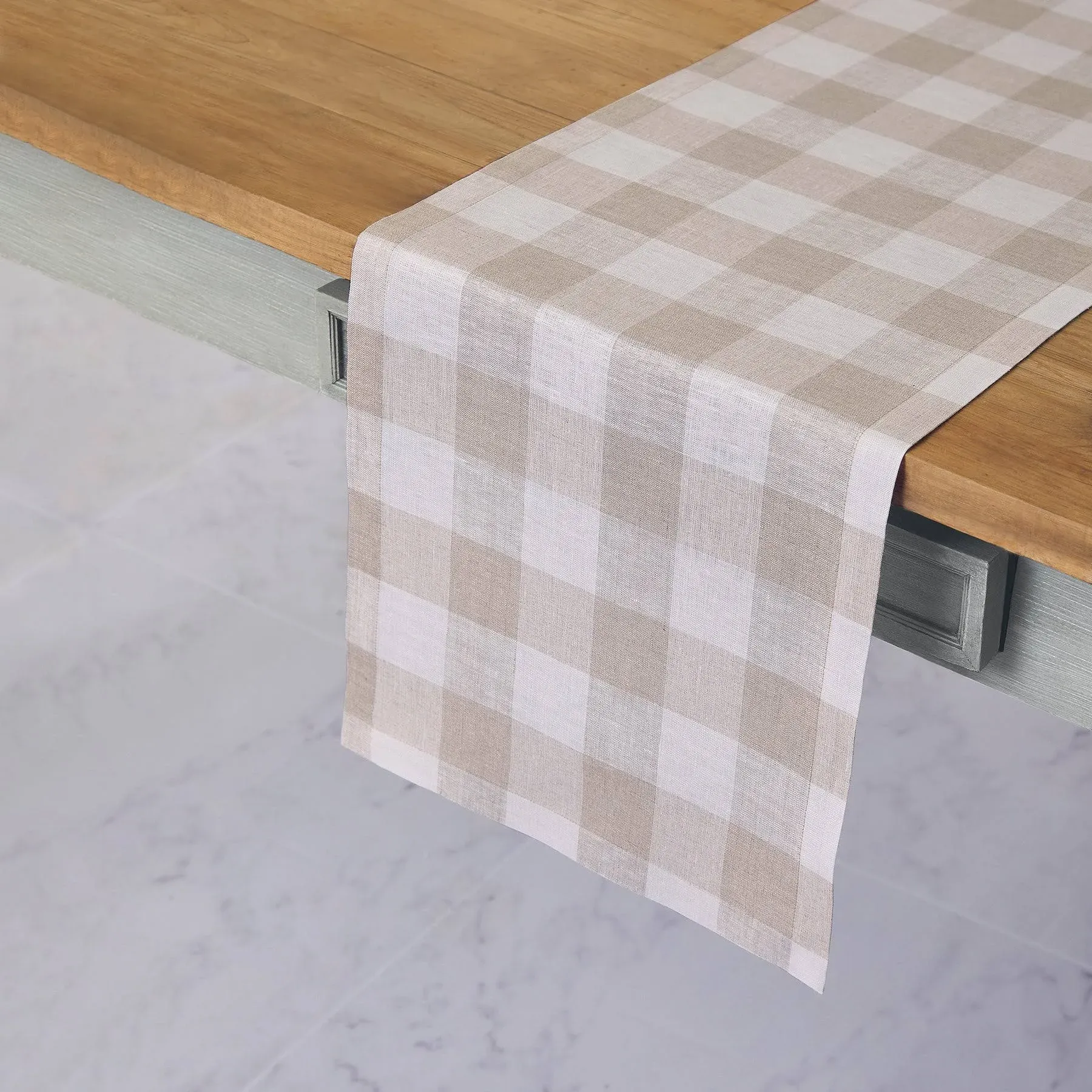 Buffalo Check - 100% Pure Linen Plaid Table Runner Solino Home Color: Natural ...