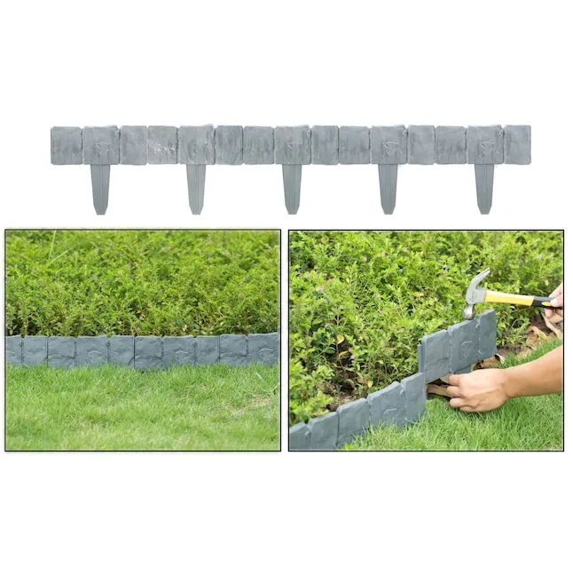 Gardenised Cobbled Stone Outdoor Lawn Edging Gate 10pk Interlocking Stakes