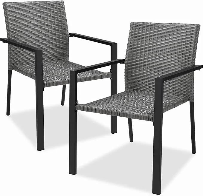 Best Choice Products Set of 2 Wicker Chairs, Stackable Outdoor Dining Furniture w/ Armrests - Gray