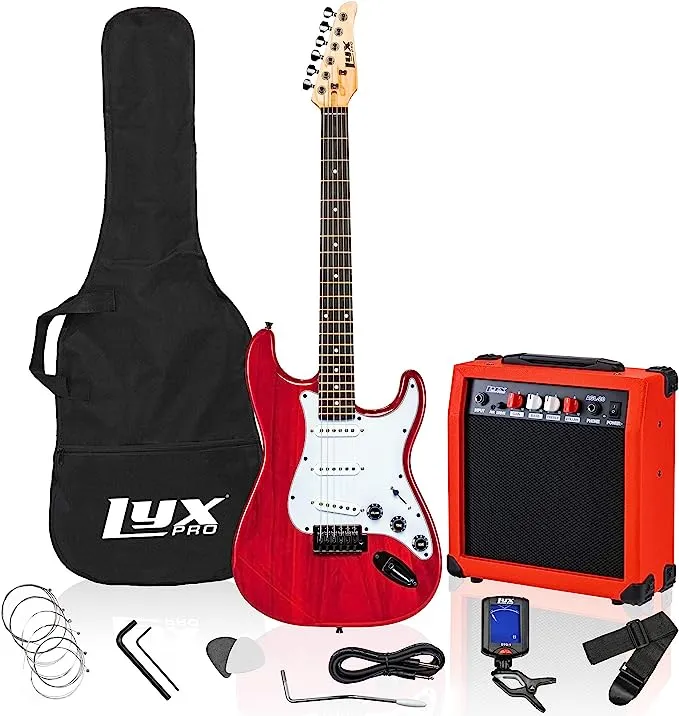 LyxPro 39" Stratocaster Electric Guitar Beginner Kit - White