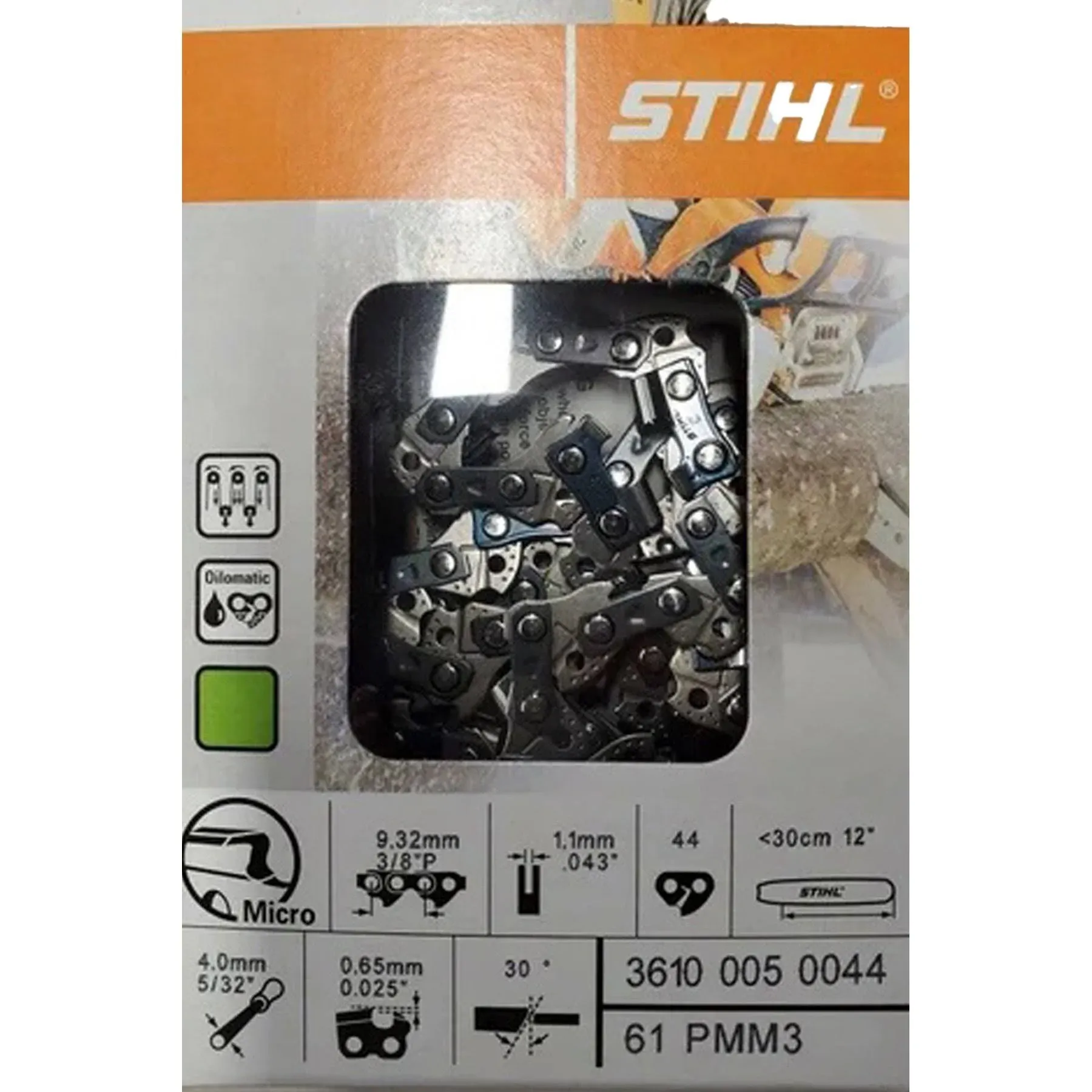 Stihl 61PMM3 Picco Mini Saw Chain Loop (44 Drive Links, 3/8" Low Profile Pitch, .043" Gauge)