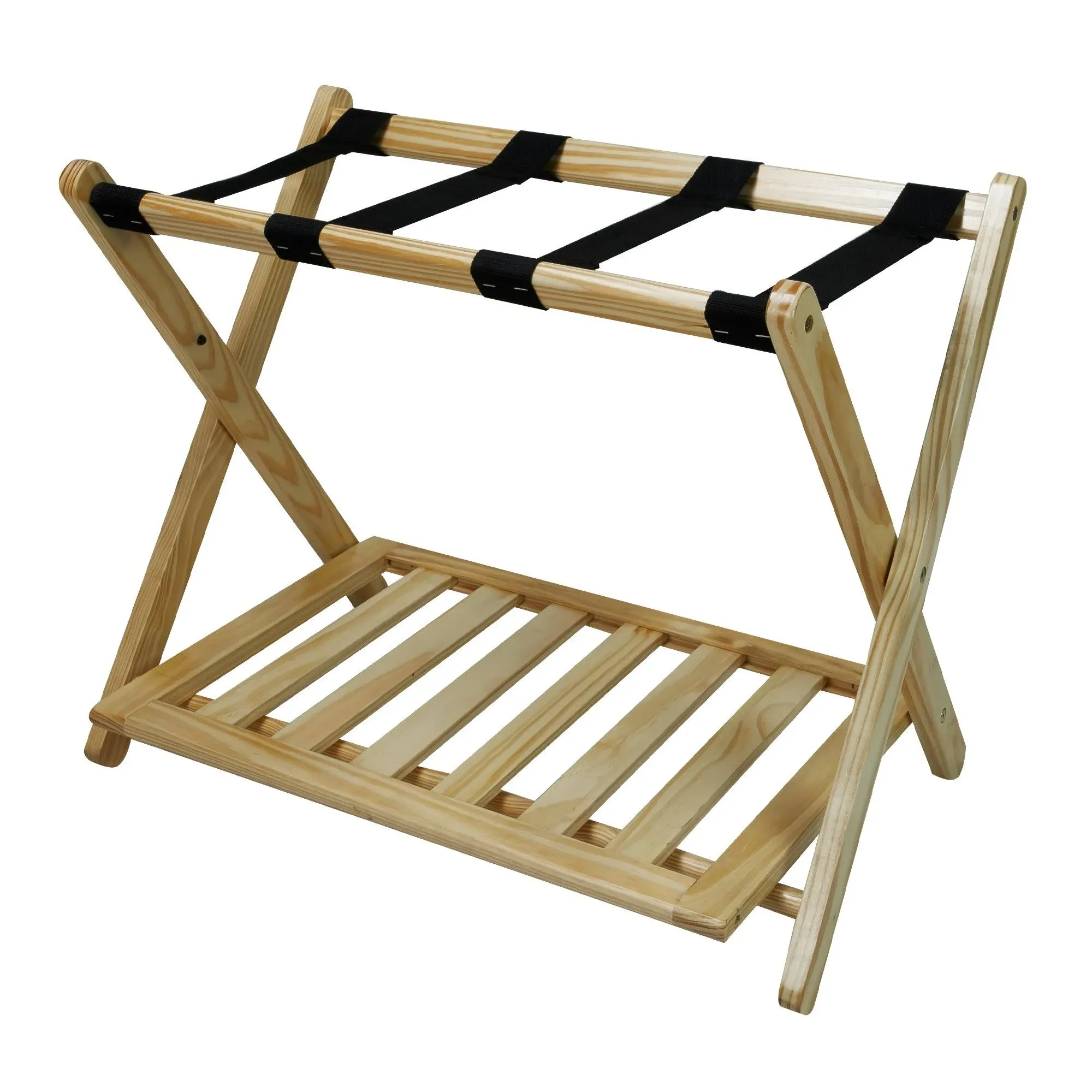 Fully Assembled Wood Frame Luggage Rack for Guest Room Shelf-Natural