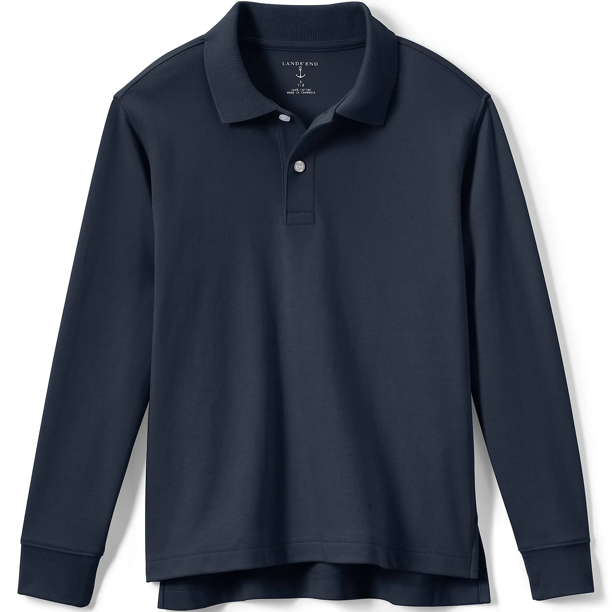 Lands' End School Uniform Kids Long Sleeve Interlock Polo Shirt - Xxs - Classic Navy