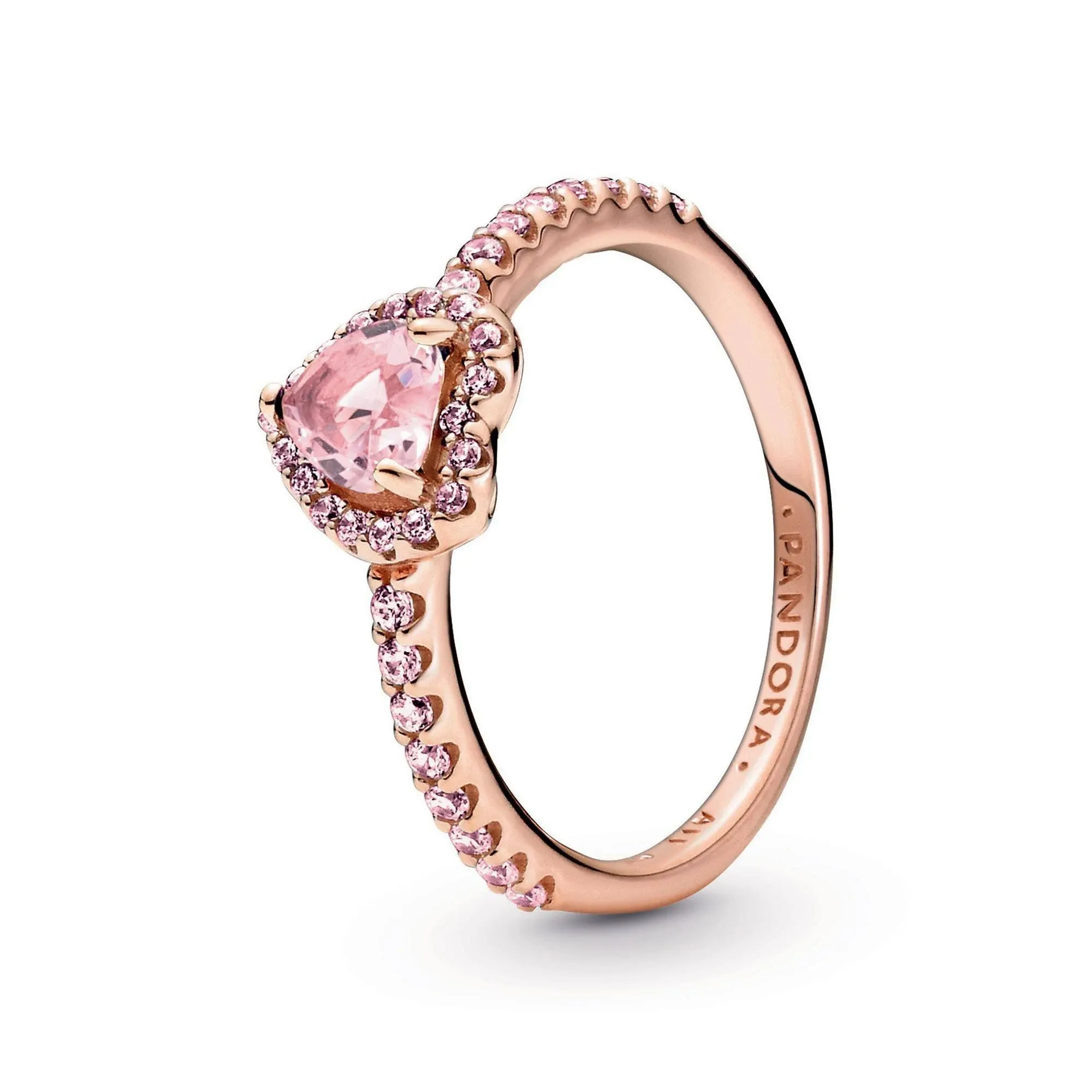 Pandora Sparkling Elevated Heart Ring - Size 9 | Rose Gold