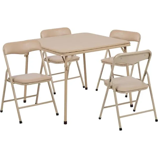 Flash Furniture 5 Piece Square Faux Leather Top Kids Folding Table Set in Tan