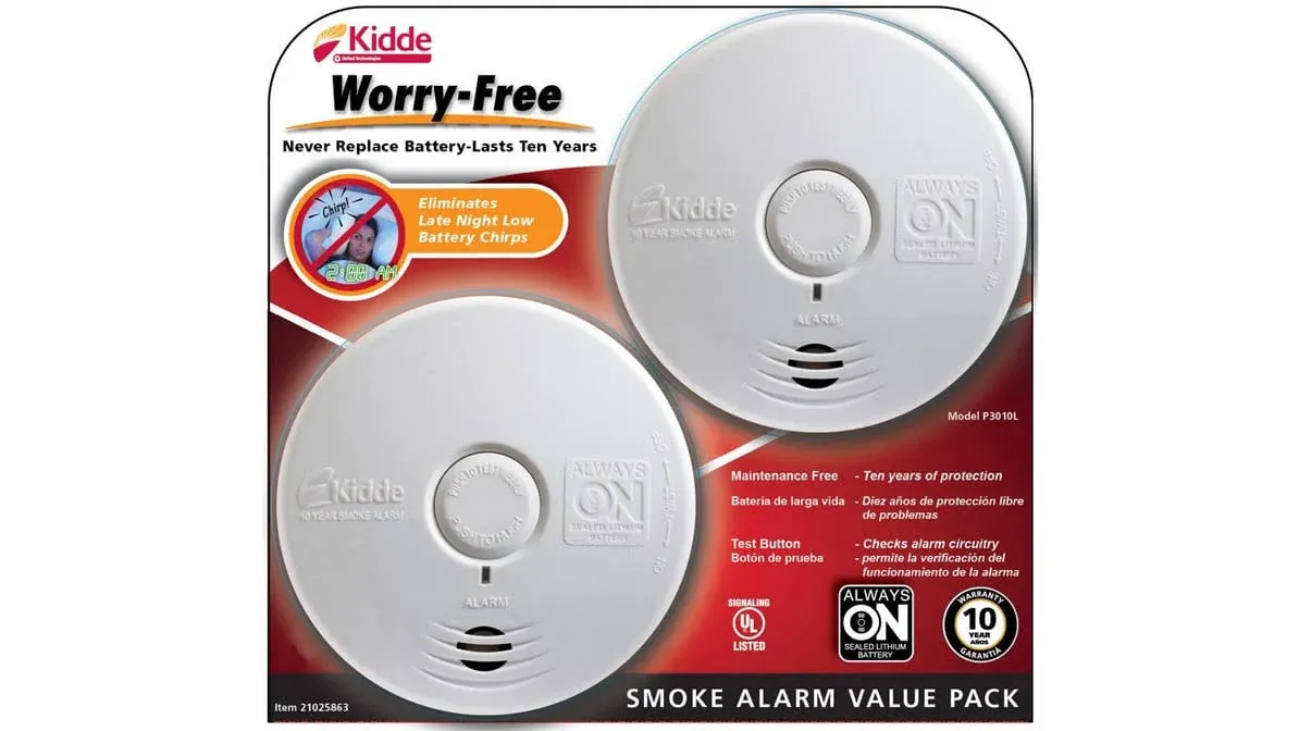 Kidde Worry-Free Smoke Alarms, 2 pk. - White