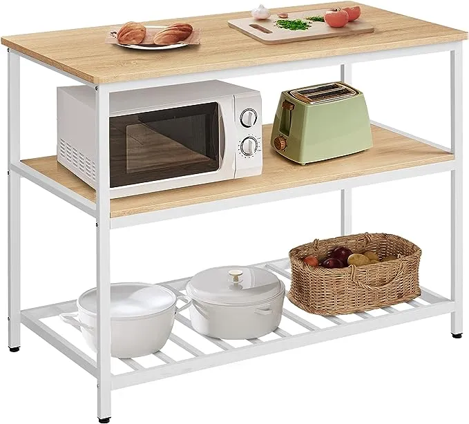 VASAGLE Kitchen Island with 3 Shelves Kitchen Storage Shelf Kitchen Baker’s Rack with Large Worktop