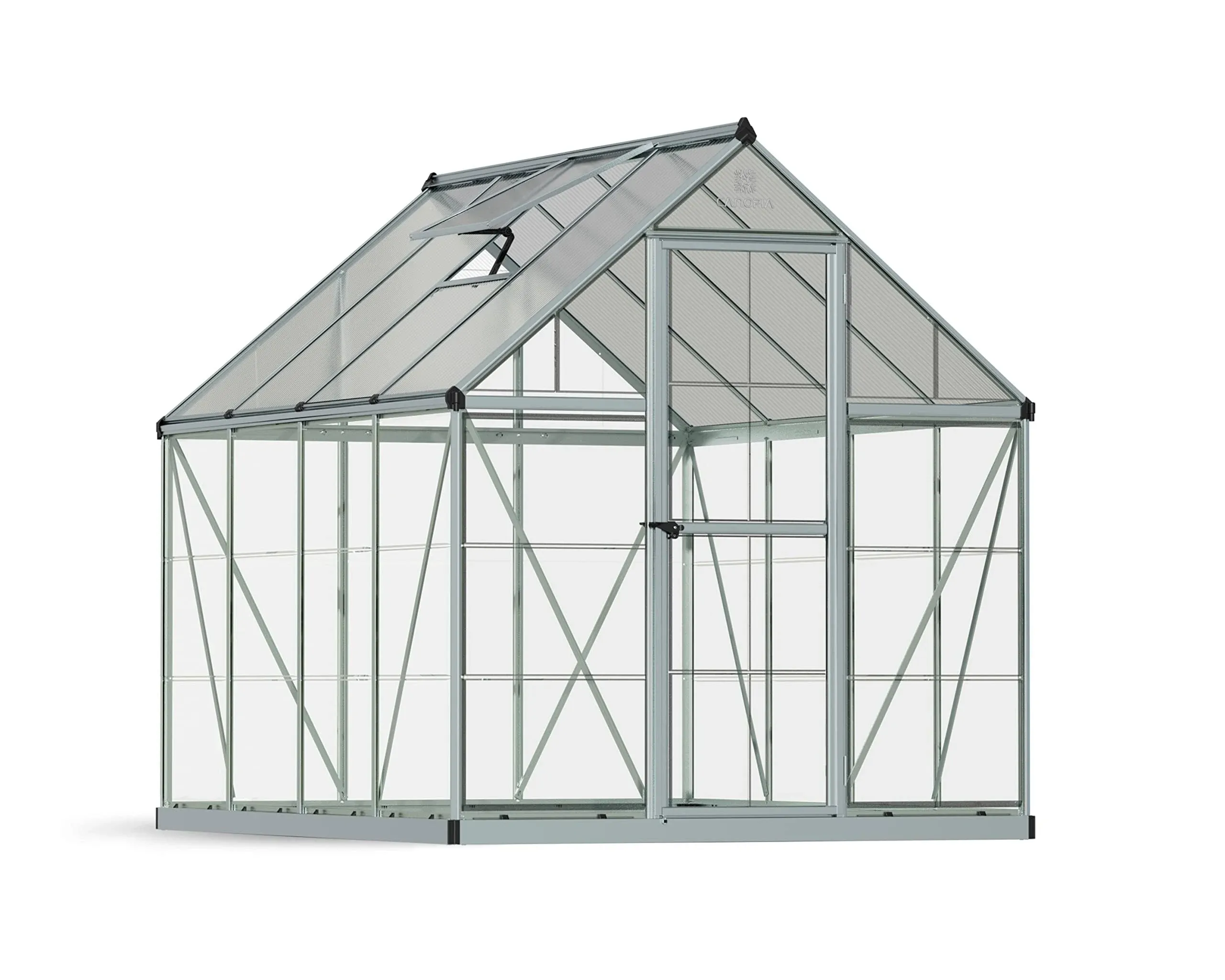 Palram Canopia Hybrid 6\' x 8\' Greenhouse Silver with Plant Hangers - Silver