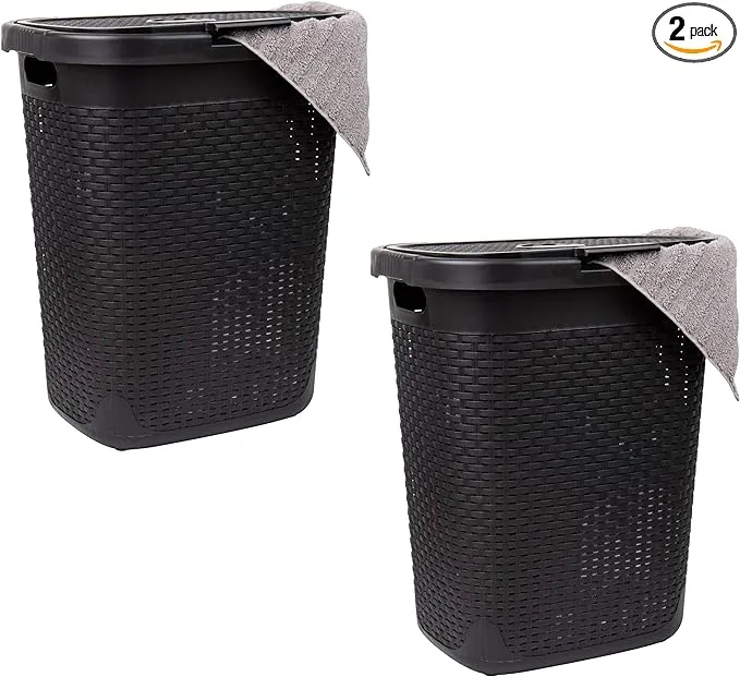 Mind Reader Basket Collection Slim Laundry Hamper 2-Piece Set Black