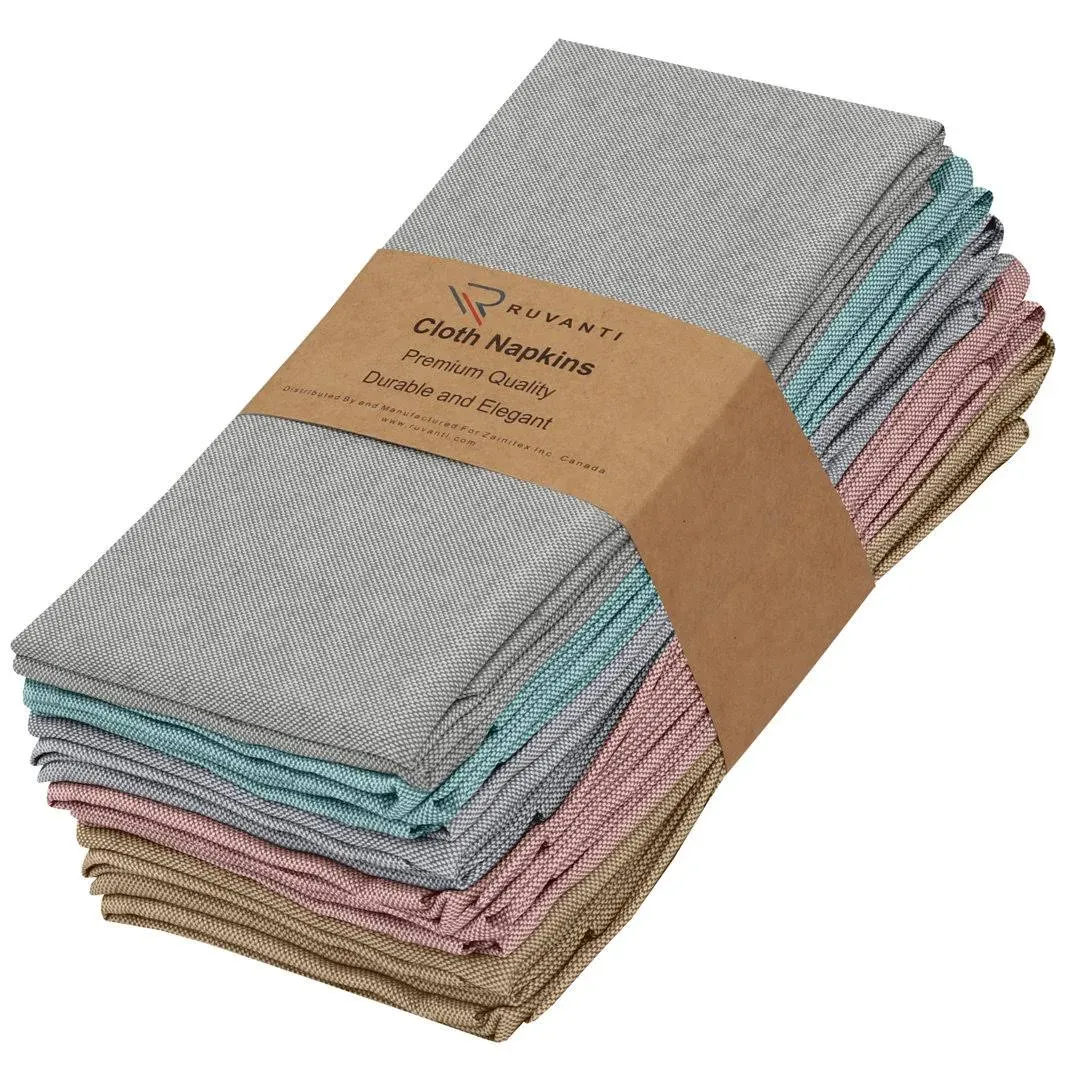 Poly Cotton Square Cloth Napkins Chambray Fabric (Set of 12) Ruvanti Color: Blue/Gray