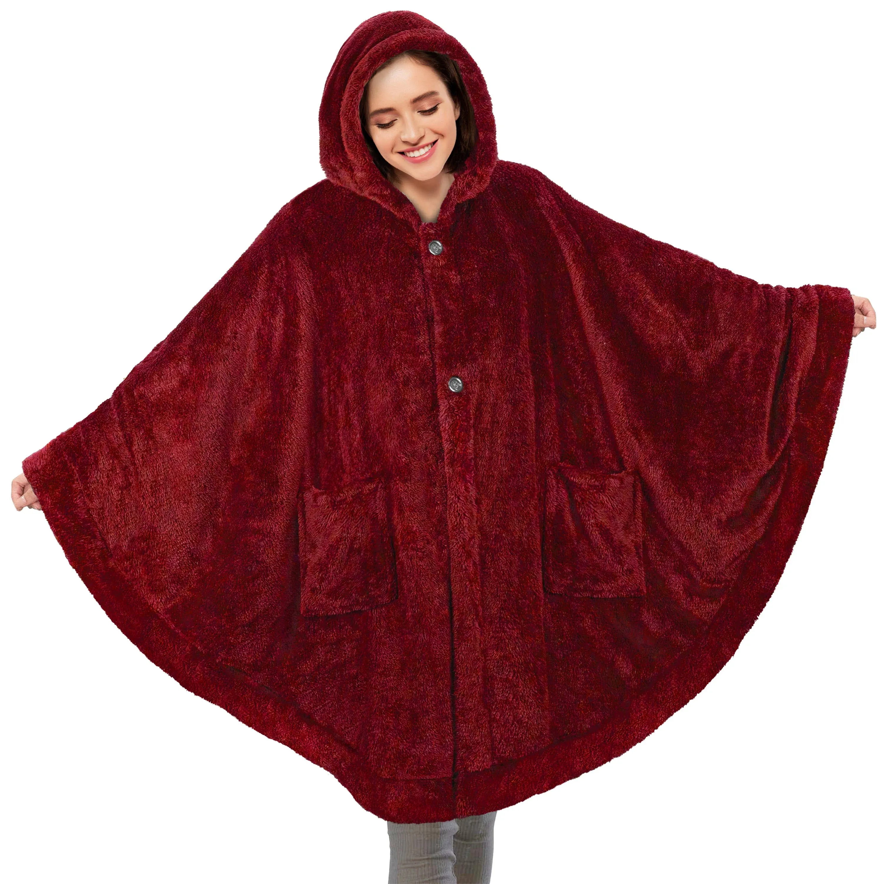 Angel Wrap Hoodie Sherpa Fluffy Poncho Blanket