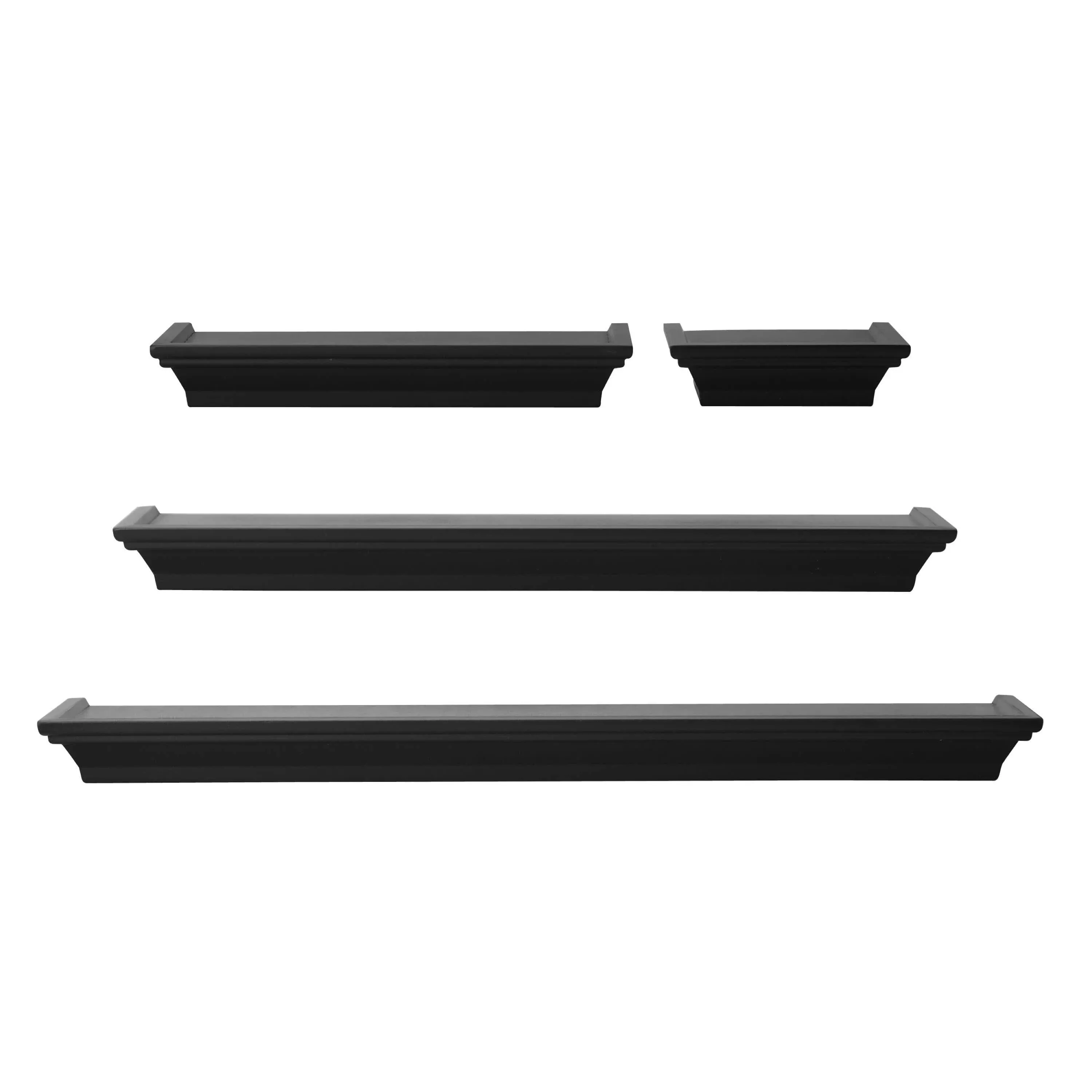 Melannco Floating Wall Mount Molding Ledge Shelves, Set of 4, Black 