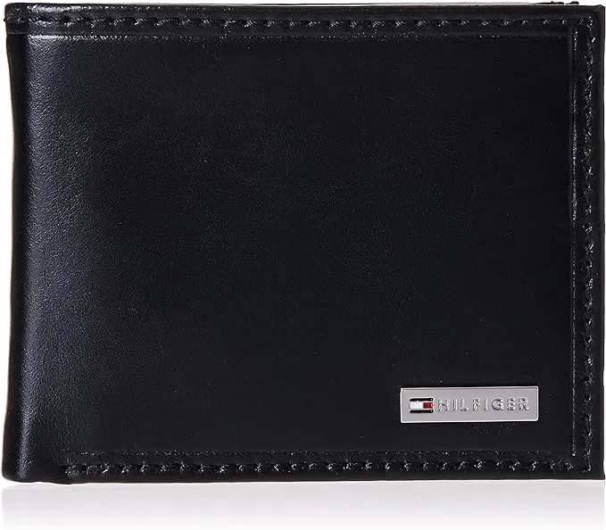 Tommy Hilfiger Men's Classic Logo Style Passcase Bifold Wallet with Multiple Card Slots and ID Window