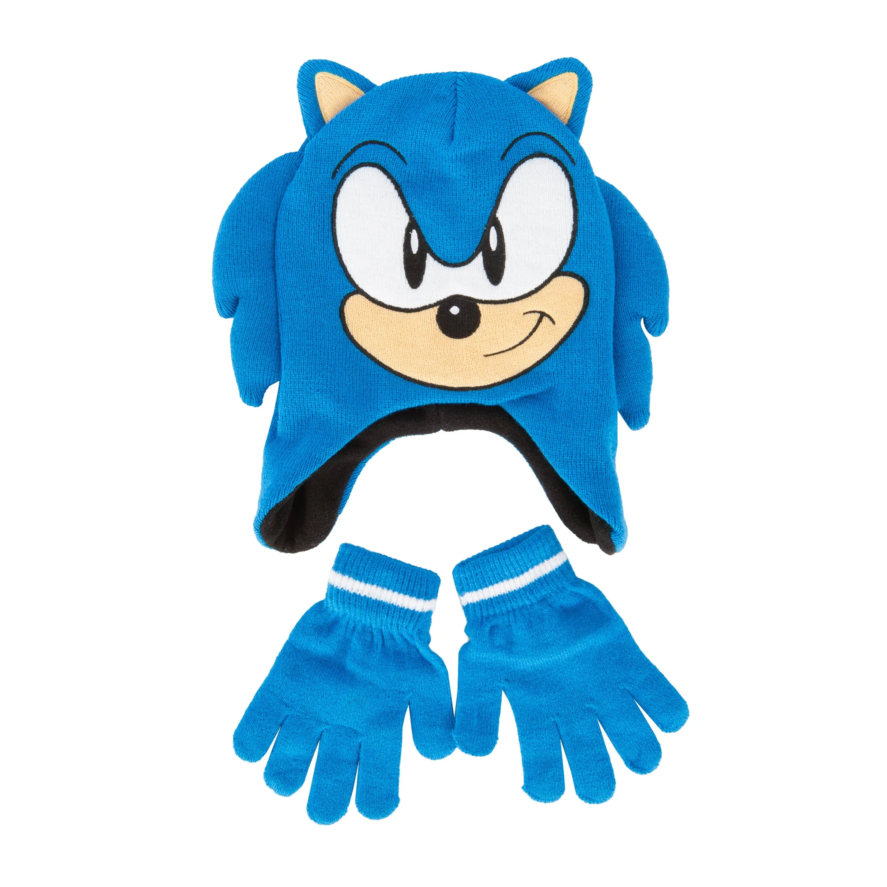 Sonic The Hedgehog Character Head Kids Knit Beanie & Glove Set Blue