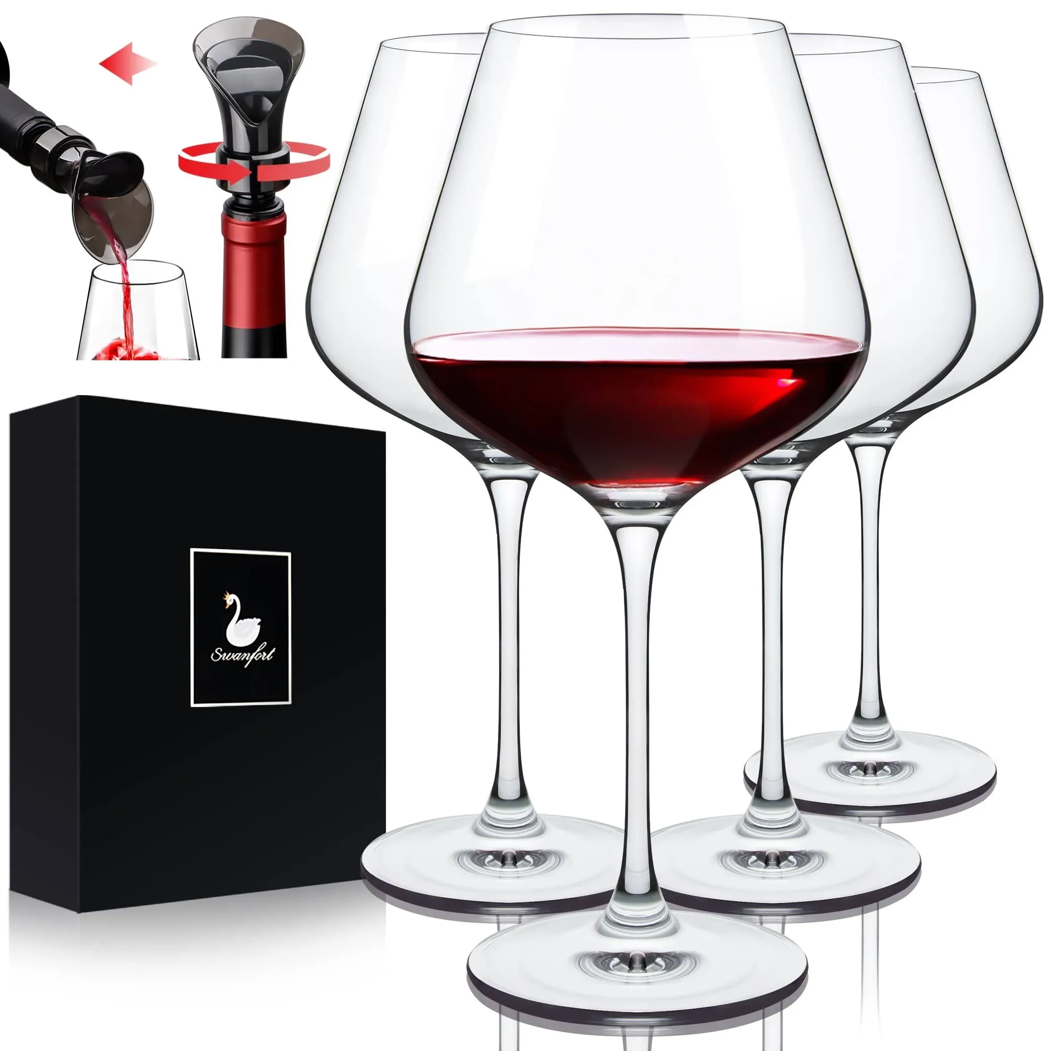 Red Wine Glasses Set of 4, Extra Large Stemmed Wine Glasses 23 Oz, with Creative