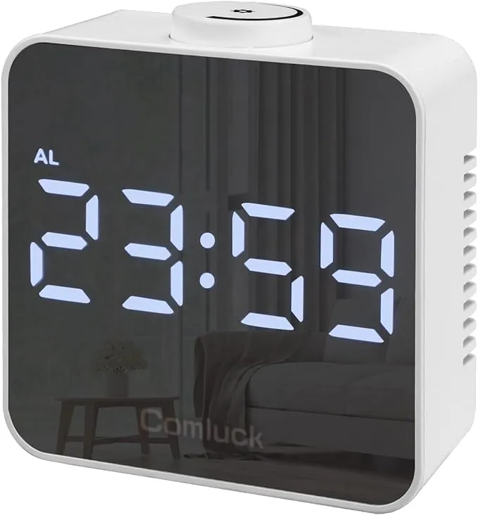 Led Digital Clock With Alarm &amp; Temp Led Mirror Bedside White Clock With Temperat