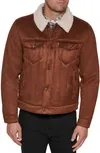 Men's Relaxed-fit Faux-shearling Trucker Jacket In Brown