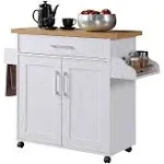 Hodedah Kitchen Island with Spice Rack Towel Rack & Drawer, White