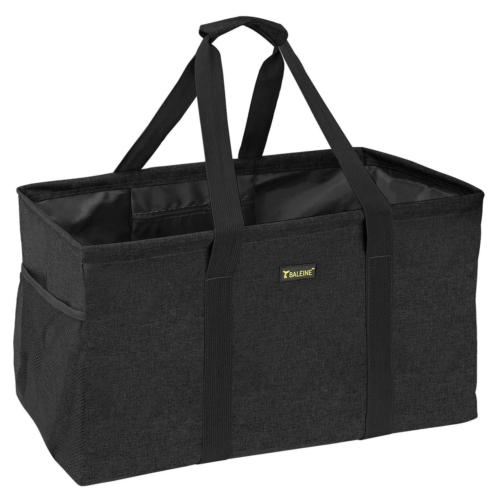 Baleine Extra Large Utility Tote Bag with Wire Frame for Storage (Black, 22''x12''x10'')