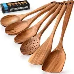 Zulay Kitchen Teak Wooden Cooking Spoons 6 Pc.