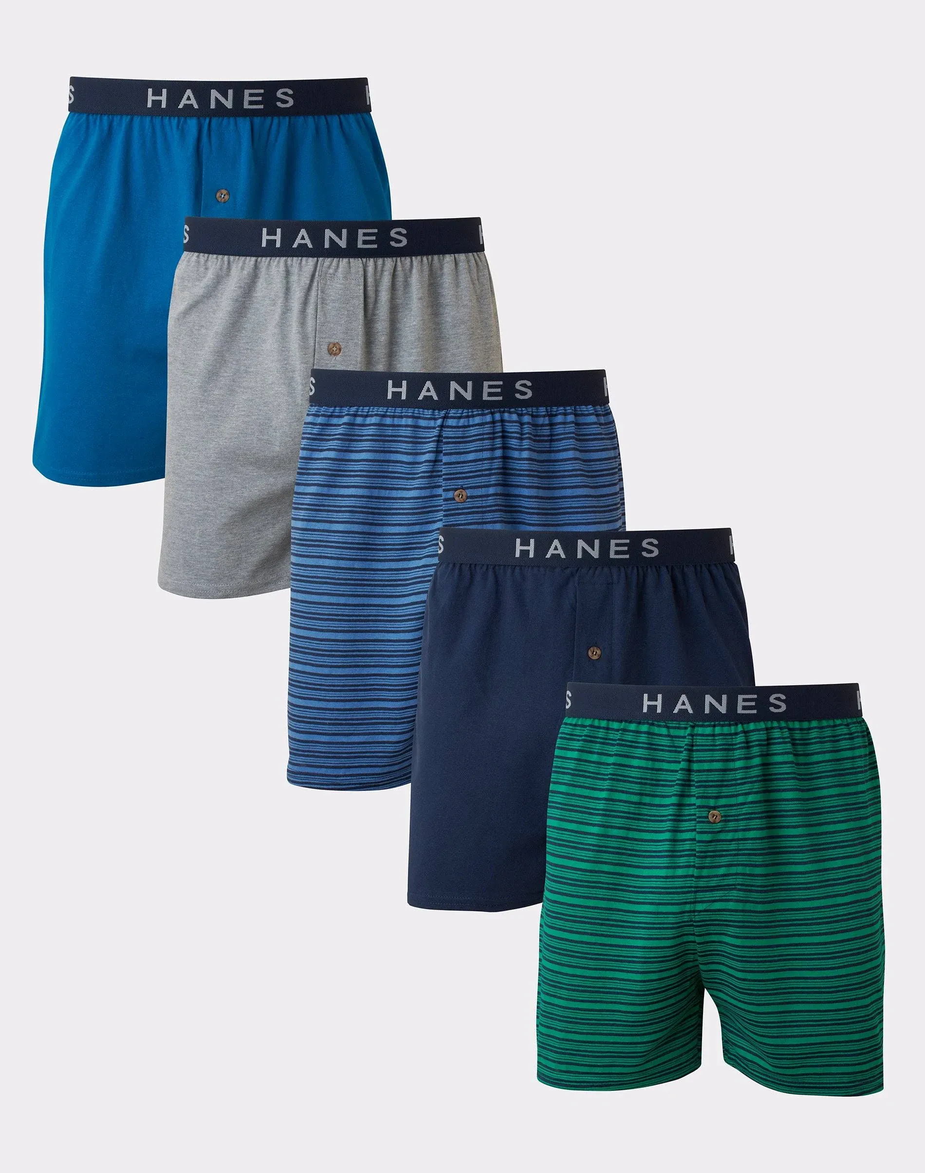 Men's Hanes 709BP5 Premium Cotton Assorted Knit Boxers - 5 Pack (Assorted 2XL)