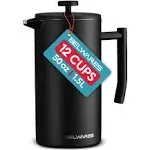 French Press Coffee Maker 50 Oz – Insulated Coffee Press Stainless Steel 304 Large – Double Wall & 4 Level Filtration System (1.5 Liter) – Black