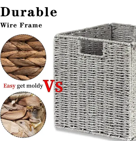 Vagusicc Wicker Baskets, Set of 2 Hand-Woven Paper Rope Storage Bins, Foldable Storage Cubes, Large Storage Baskets for Gifts Empty, Shelf