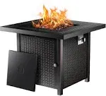 Propane Fire Pits, 28 Inch Outdoor Gas Fire Pit, 50,000 BTU Steel Fire Table with Lid and Lava Rock, Add Warmth and Ambience to Gatherings and