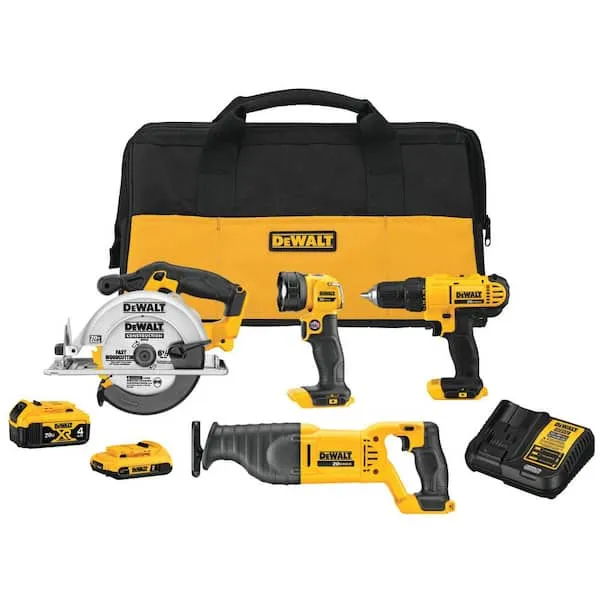 20V MAX Cordless 4 Tool Combo Kit with (1) 20V 4.0Ah Battery, (1) 20V 2.0Ah Battery, and Charger