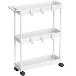 Simple Houseware Kitchen Cart Storage 3-Tier Slim/Super Narrow Shelves with Handle, 26.5'' Height/5.5'' Width for Narrow Place, White