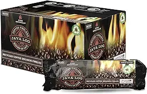 Pine Mountain, Indoor Java Recycled Coffee Grounds Hour Time, 4 Logs (4152501471) Long Burning Firelog for Campfire, Fireplace, Fire Pit, Indoor & Outdoor Use, Brown, 4 Count