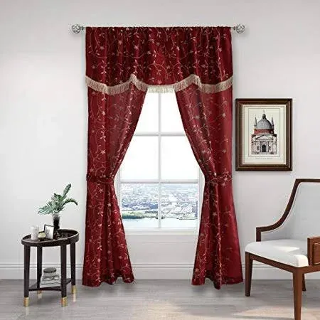 Floral Window Curtain Panel Set with 27&#034;×<wbr/>63&#034;/pair, Red 