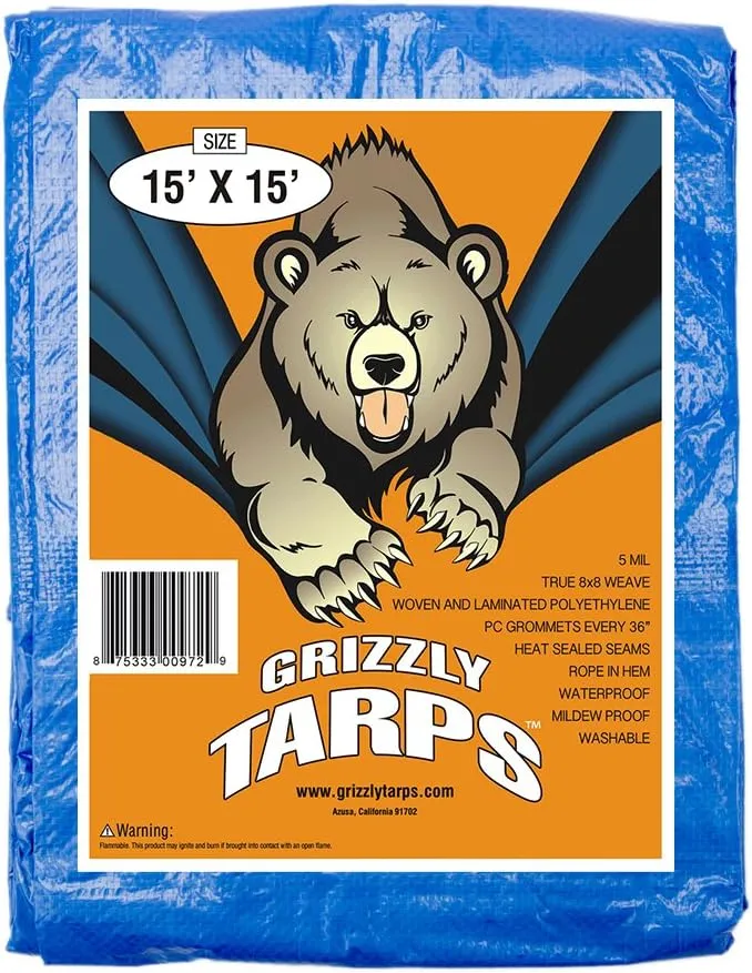 B-Air Grizzly Tarps 14 x 30 Feet Blue Multi Purpose Waterproof Poly Tarp Cover 5 Mil Thick 8 x 8 Weave