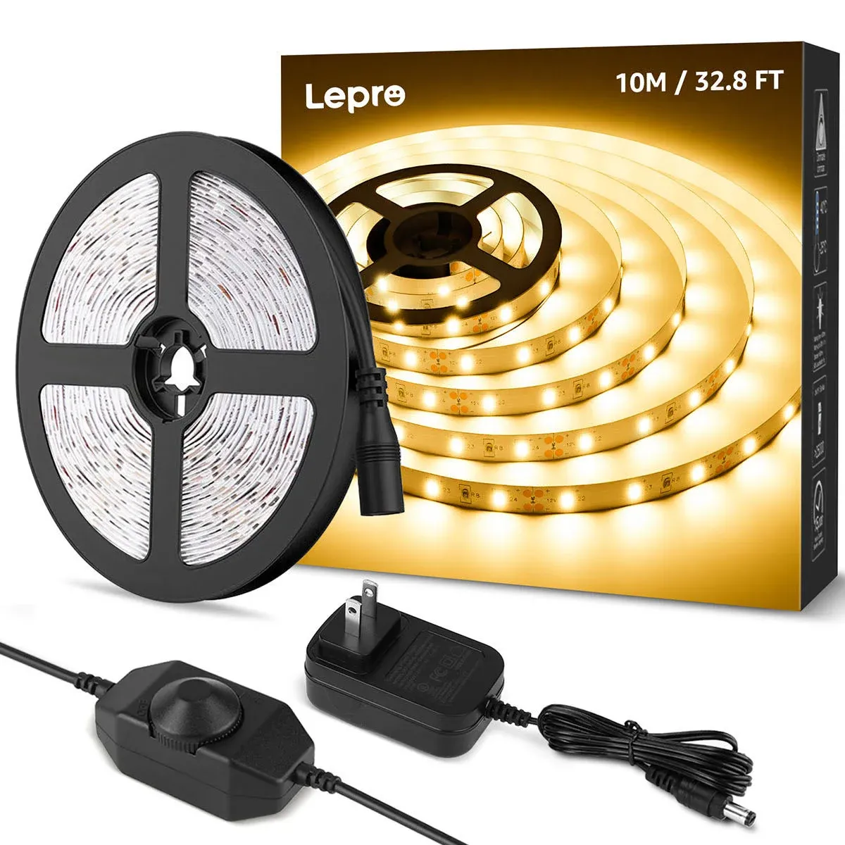 Lepro LED Strip Light, 32.8Ft Dimmable Vanity Lights, 3000K Super Bright LED Tape Lights, 420 LEDs SMD 2835, Strong 3M Adhesive, Suitable for Home, Kitchen, Under Cabinet, Bedroom, Warm White