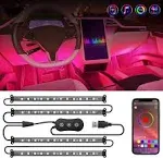 Nilight 4PCS USB Interior Car Lights 48 LEDs RGB LED Strips Lights with App Control Music Sound Active Mode Under Dash Footwell Ambient Lights 2