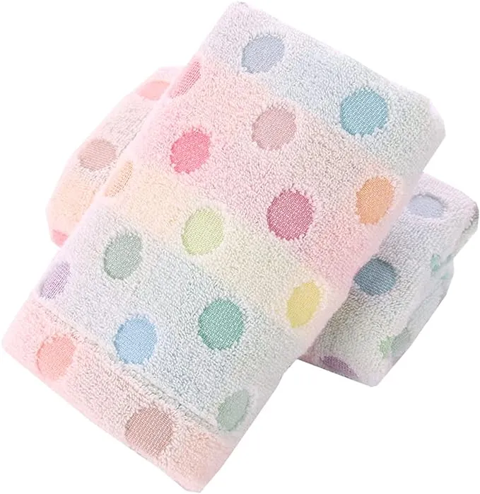 Pidada 100% Cotton Hand Towels Colorful Polka Dot Pattern Soft Absorbent Decorative Towel for Bathroom 13.4 x 30 Inch Set of 2 (Beige)