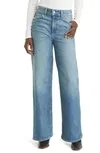 Paige Sasha High Rise Wide Jeans in Stefania Distressed - Blue