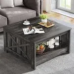 YITAHOME Coffee Table Farmhouse Coffee Table with Storage Rustic Wood Cocktail Table,Square Coffee Table for Living Meeting Room with Half Open