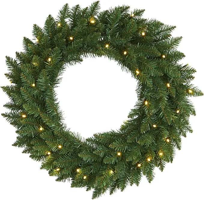 Nearly Natural Pine Artificial Christmas Wreath with 35 Clear LED Lights