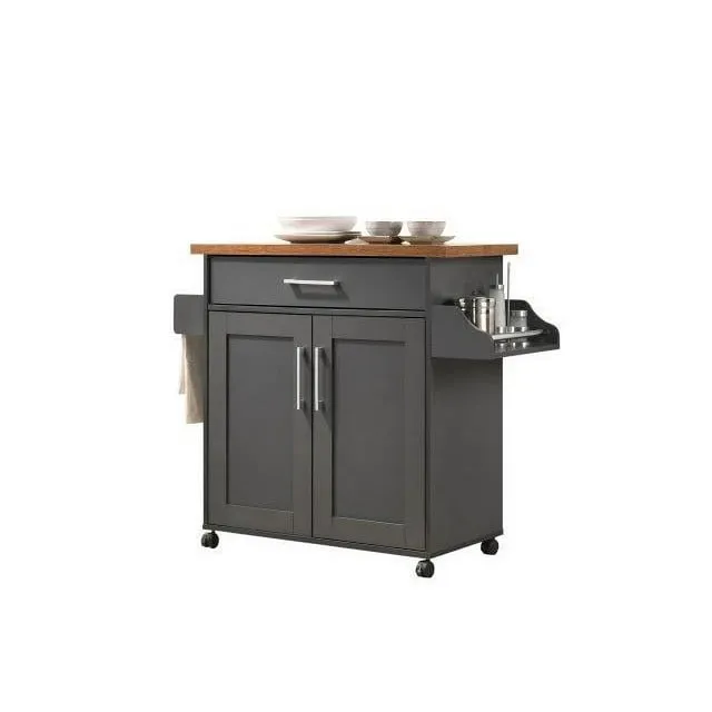 Hodedah Kitchen Island with Spice Rack Towel