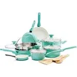 GreenPan Rio Ceramic Nonstick 16-Piece Cookware Set ,Turquoise