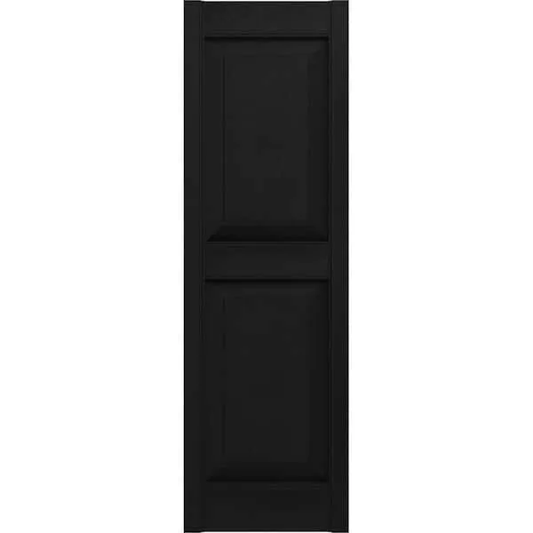 14.75 in. x 55 in. Raised Panel Vinyl Exterior Shutters Pair in Black