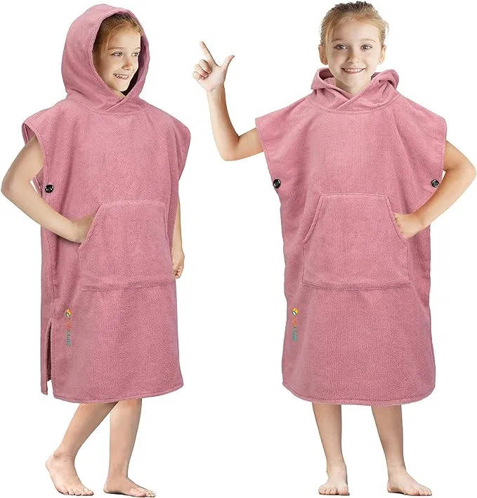 Cor Childrens Unisex Poncho Towel Robe Light and Dark Blue for Ages 3-8 (Pink)