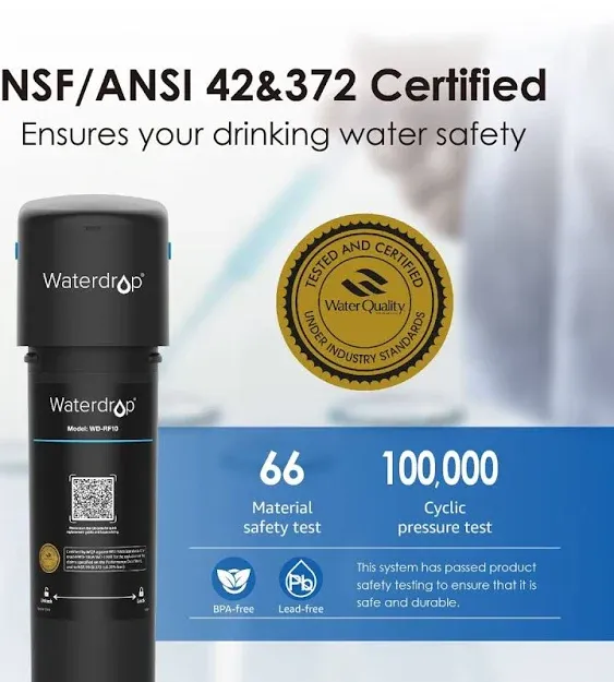 Waterdrop 15UA Under Sink Water Filter System, 2 Years Capacity, NSF/ANSI 42 Certified, Reduces PFAS, PFOA/PFOS, Lead, Chlorine, Odor, Under Counter Water Filter Direct Connect to Kitchen Faucet