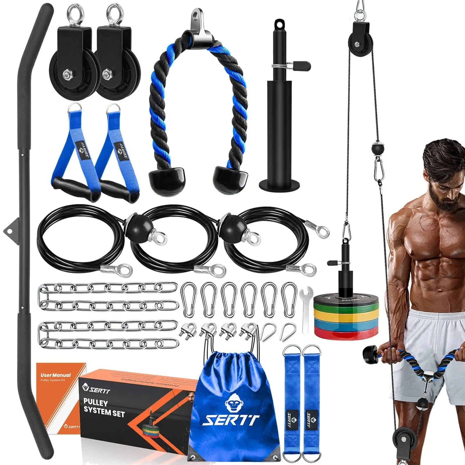 SERTT Home Gym Pulley System, Tricep Workout Pulley System for LAT Pulldown ...