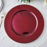 6 Pcs 13" Burgundy Round Beaded Charger Plates