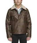 Levi's Men's Sherpa-Trim Faux-Leather Trucker Jacket - Brown - Size L