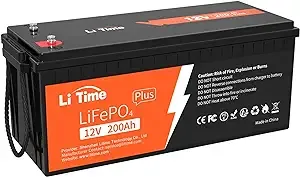 Litime 12V 200Ah Plus 锂 LiFePO4 电池，内置 200A BMS，4000+ 深循环，最大 2560W 功率输出，FCC 和 UL 认证，10 年使用寿命，非常适合房车、太阳能、船舶、离网等。